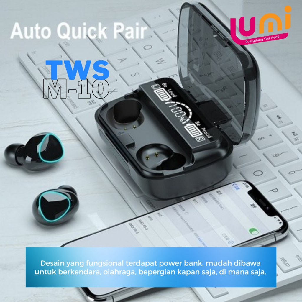 TWS Headset M10 M41 5.1 Bluetooth Earphone Powerbank 3500mah In-Ear 9D Mini Touch Sports Wireless Earbuds Bass HIFI Sounds Nirkabel Tahan Air Olahraga Kait Telinga Dengan Mikrofon