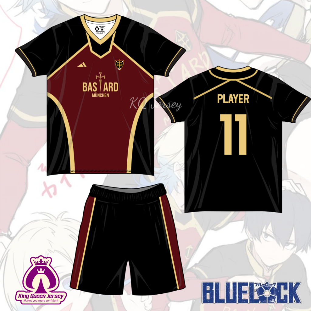 KQ Jersey Bastard Team BlueLock Fullprint Dewasa Anak Custom Nama dan No Punggung/ Kaos Anime BlueLo
