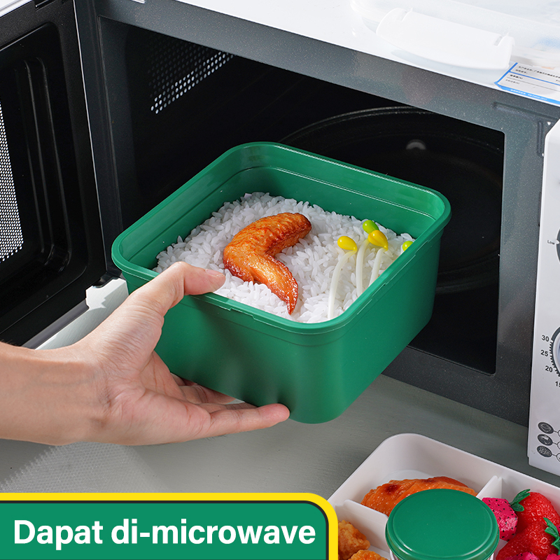 Letyeah &amp; Kaizenliving Lunch box free Tas Bekal kotak bekal anti tumpah wadah saus square kotak tempat hijau