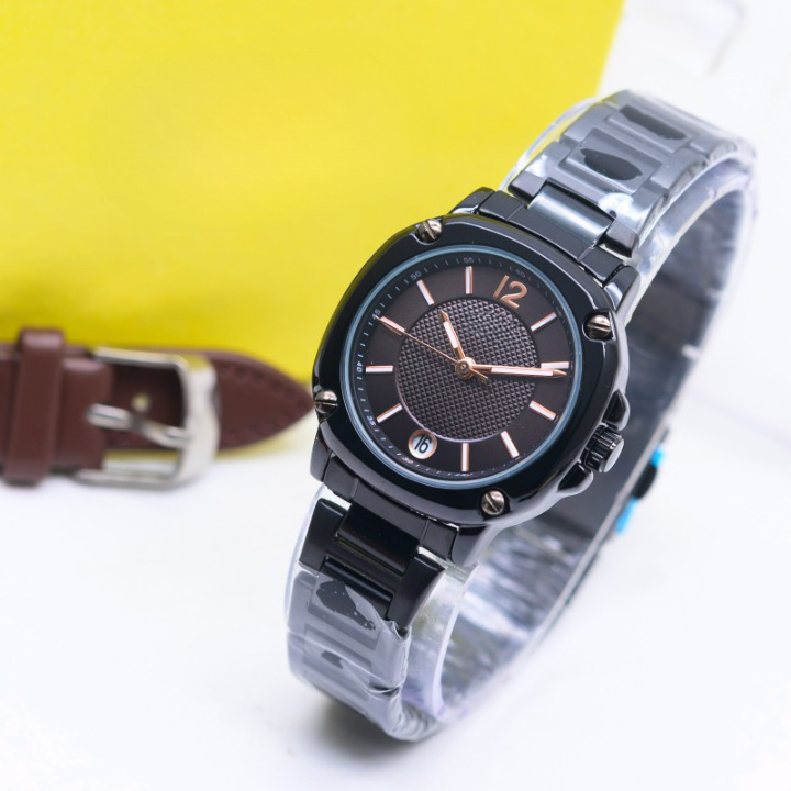 JAM TANGAN WANITA FASHION HB-001 RANTAI + TALI KULIT TANGGAL AKTIF