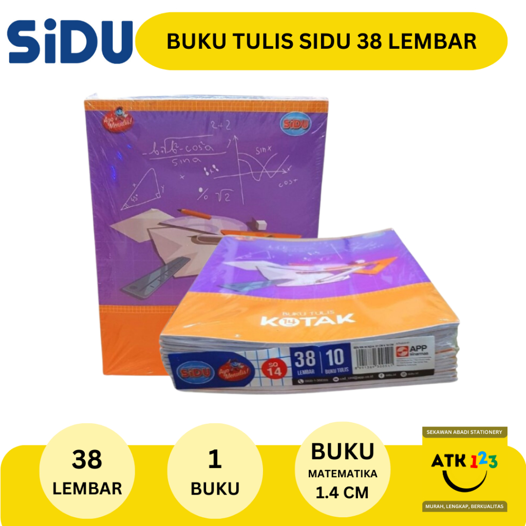 Buku Tulis Sinar Dunia / SIDU isi 38 lembar / Buku Kotak 14mm 1.4cm