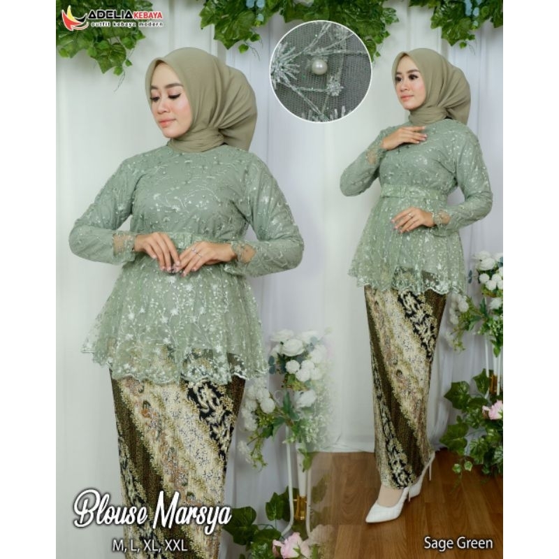 ( COD ) Setelan kebaya blouse marsya - kebaya modern - outfit kekinian - bahan tulle bordir - pakaian pesta keluarga, kondangan, baju wisuda ataupun akad