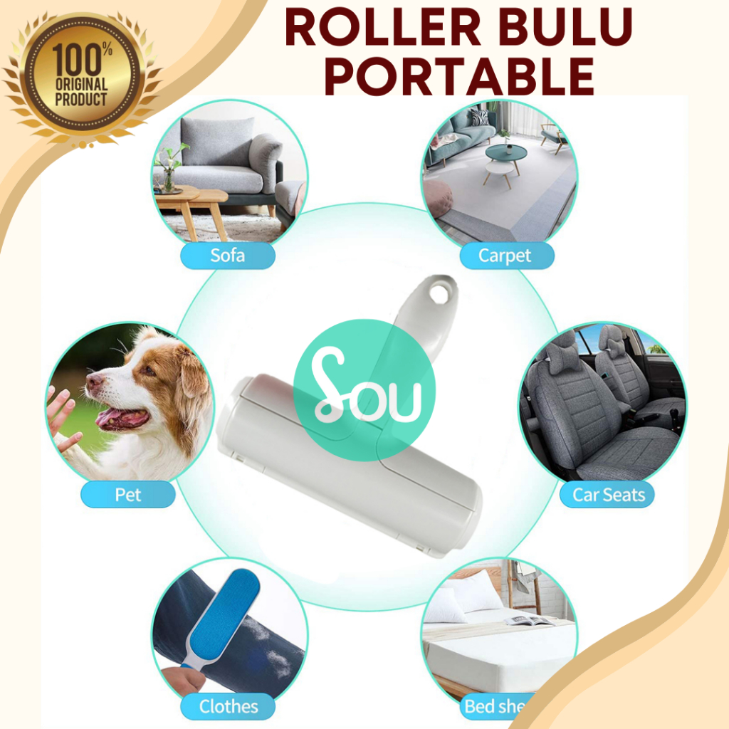 Roll Pembersih Bulu Hewan Kucing Anjing Debu di Baju Pakaian Kasur Perekat Roller Bulu Bisa dibersihkan