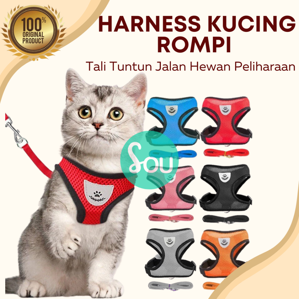 Tali Rompi Bernapas Hewan Harness Kucing Tali Tuntun Reflektif Persediaan Hewan Peliharaan