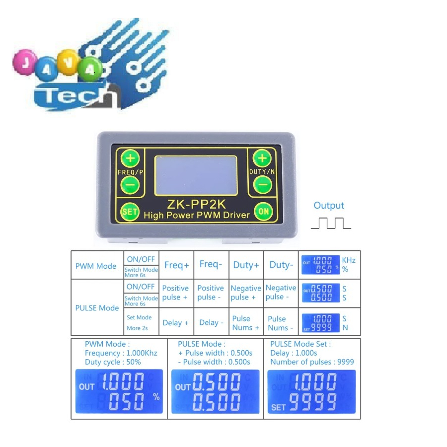 ZK-PP2K Dual Mode LCD PWM &amp; Pulse Generator 1Hz-150kHz 8A High Power