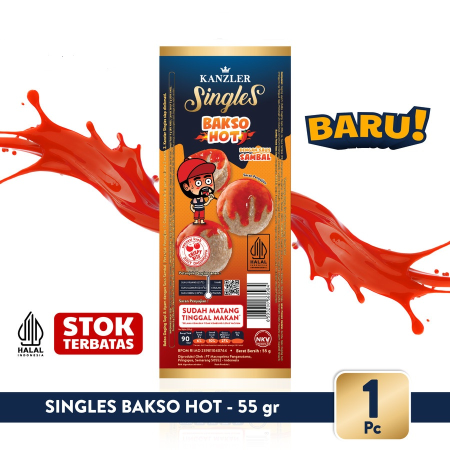 KANZLER SINGLES BAKSO PEDAS 55GR HOT MEATBALL SINGLE HALAL