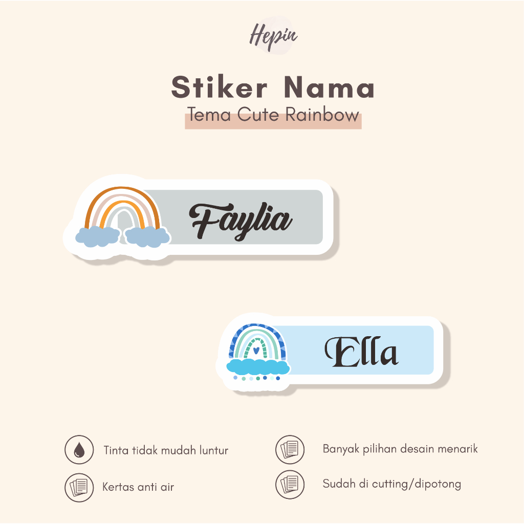 

(90 - 120 pcs) Stiker Cutting nama CUTE RAINBOW/stiker pelangi lucu/ Stiker Nama Anak Murah / Label Nama Custom