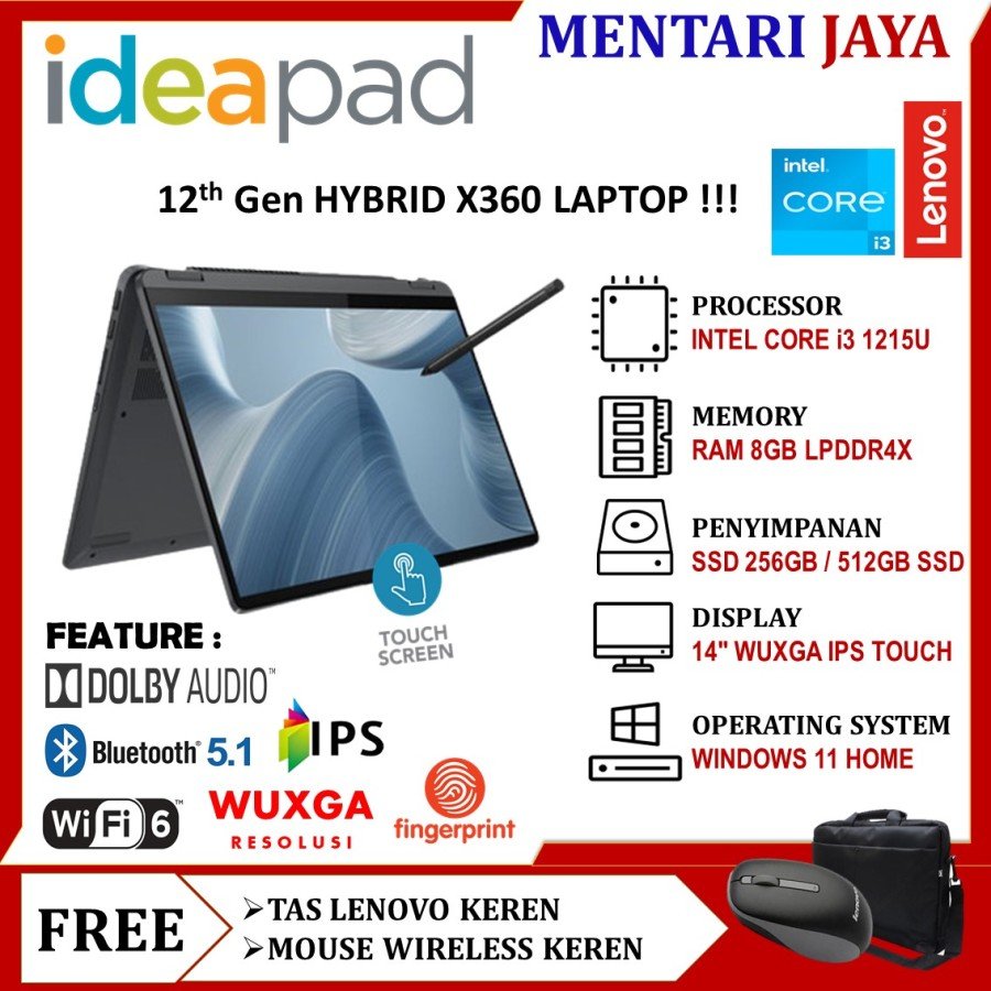 Lenovo ideapad flex 5i i3 1115G4 8GB 512GB ssd 14 Full HD Windows 11 Laptop 2 in 1 Touchscreen Terbaru