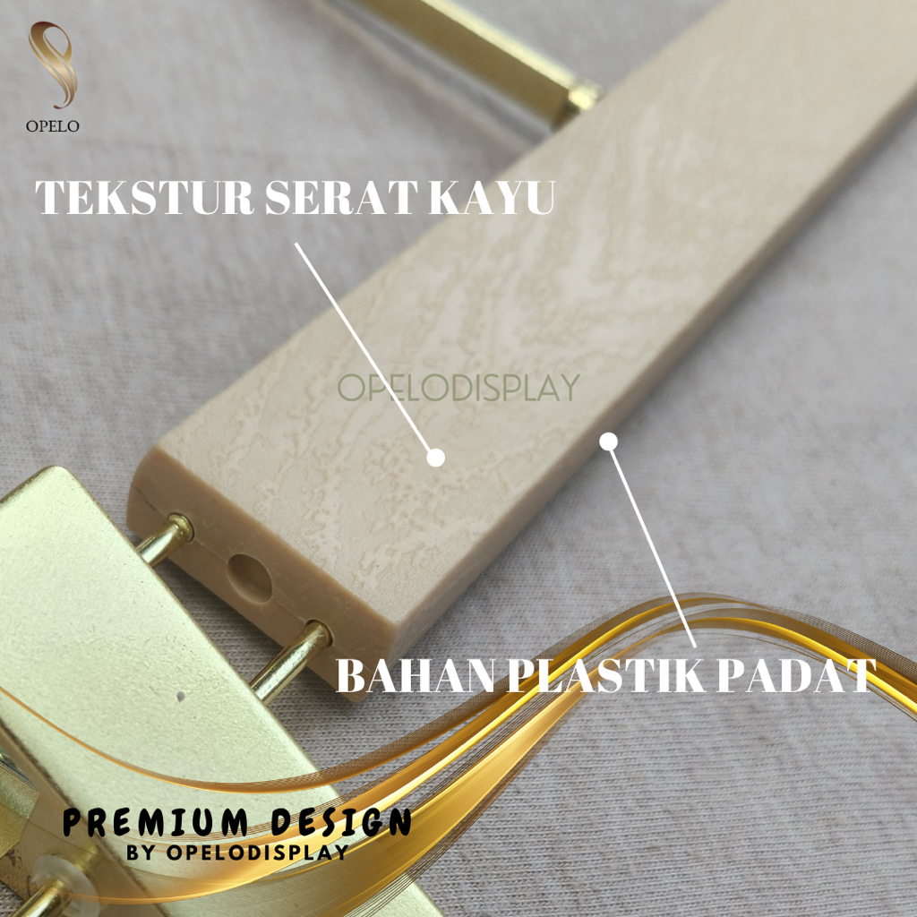 Hanger Jepit Plastik Premium Motif Serat Kayu Gold Hook Gepeng