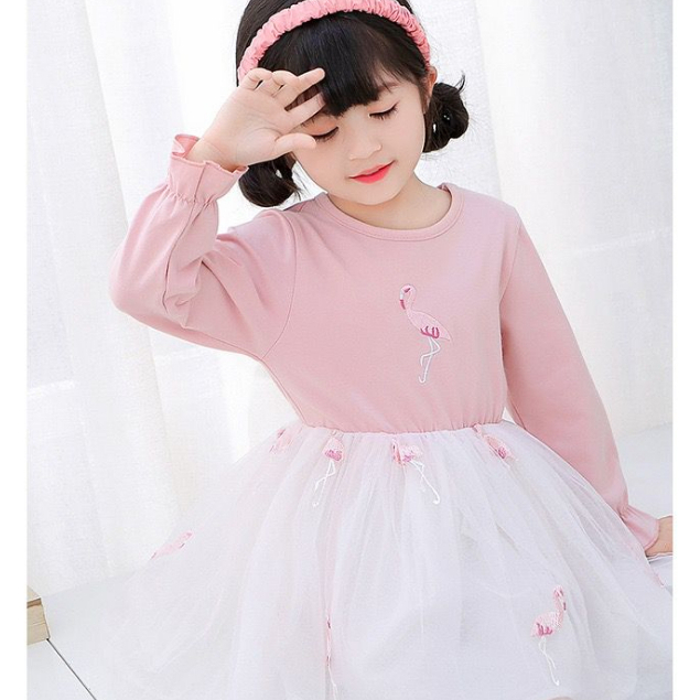 Dress Anak Perempuan Lengan Panjang Pinky Flamingo