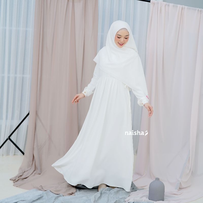 Gamis lebaran putih broken white premium full furing | dress putih tidak nerawang | gamis ramadhan | gamis putih tidak nerawang | gamis tali | dress simple | gamis | gamis premium | gamis putih idul fitri gamis lebaran gamis idul fitri hari raya
