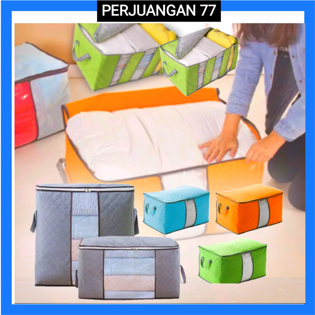 TEMPAT PENYIMPANAN BED COVER BAMBOO STORAGE BOX ORGANIZER BAG KOTAK PENYIMPANAN BAJU SELIMUT DAN SPR