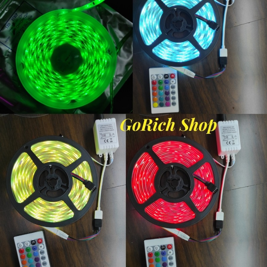 Lampu Led Roll Strip RGB 5050 + Remote Control + Adaptor Waterproof 12Volt dan 220Volt