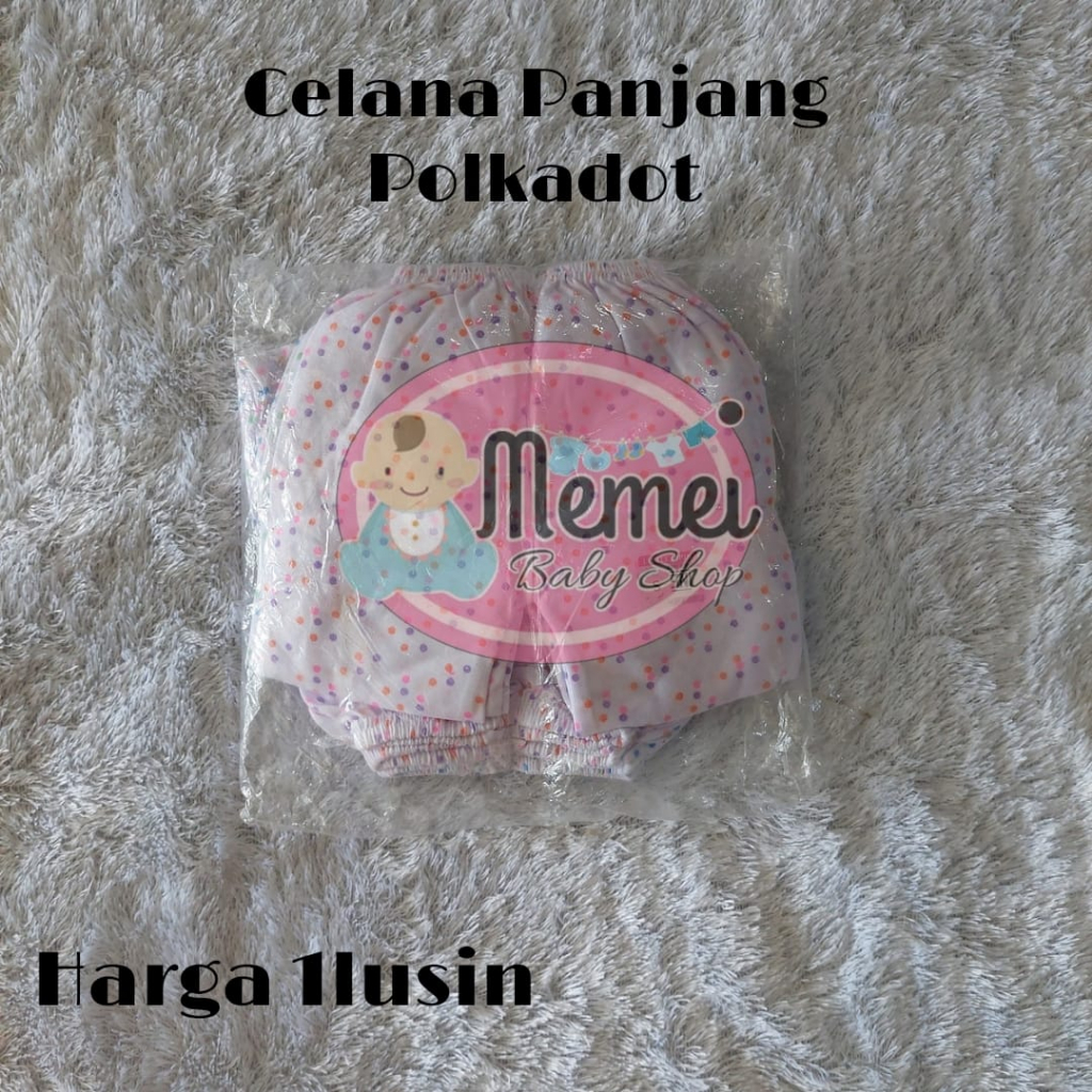 1 LUSIN (12 pcs) Celana bayi panjang PUTIH motif POLKADOT