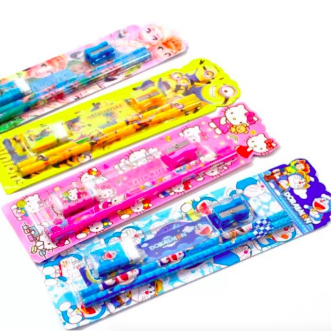 Mini Stationary Set 5in1 Set Alat Tulis Sekolah 5 in 1 Pensil Karakter Paket Alat Tulis Karakter Lucu Murah