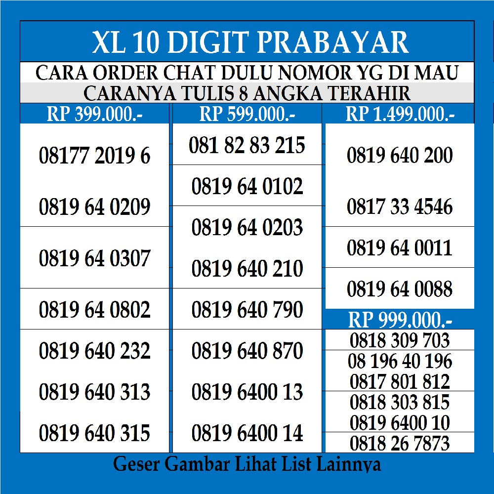 Nomor Cantik XL Varian Kartu Perdana Prabayar