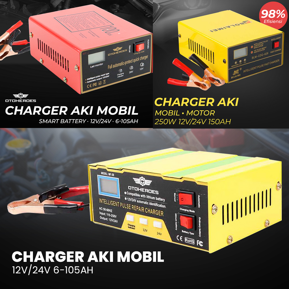 Charger Aki Mobil Battery Charger 12V/24V Cas Baterai Aki Mobil | Smart Battery Aki Mobil Motor 12V/24V 6-105AH  250W 12V/24V 150AH - BLM-CDQ-628 4-105AH