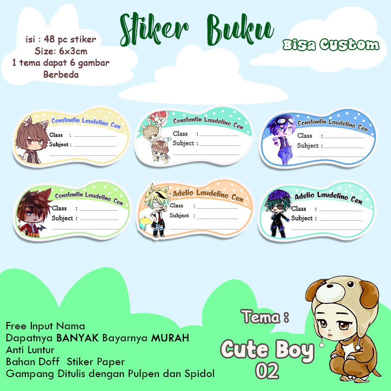 

Isi 70pcs free input 2 nama stiker buku/stiker kelas/stiker buku anak sekolah