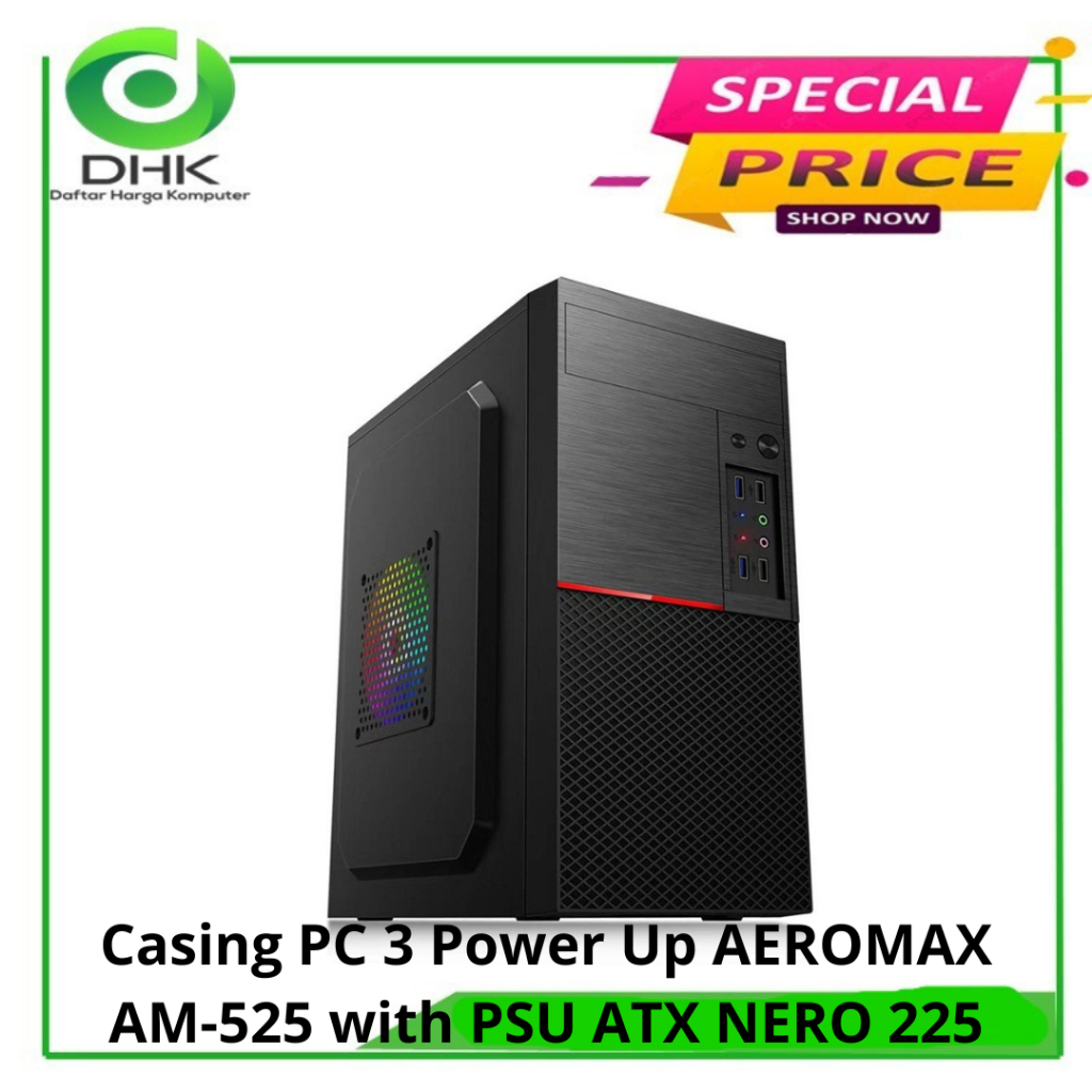 Casing PC 3 Power Up AEROMAX AM-525 with PSU ATX NERO 225