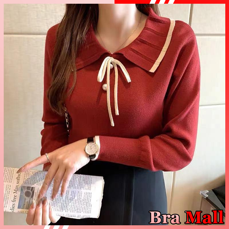 【 Bra Mall 】BJ-046 Blouse Knit Korean Style Premium Import Rajut Adem dan Tebal | Atasan Knit Korean Style Import Student