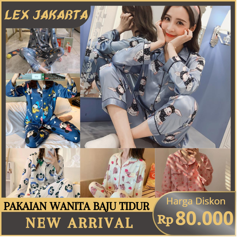 LEXJAKARTA B27 - BAJU TIDUR PIYAMA SET KEMEJA CP LENGAN PANJANG CELANA PANJANG IMPORT PIYAMA KEMEJA BAJU TIDUR WANITA