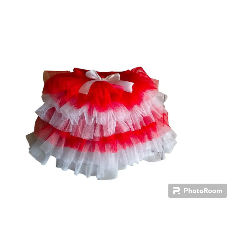 rok gotik merah putih - rok tutu 8 layer merah kombinasi putih
