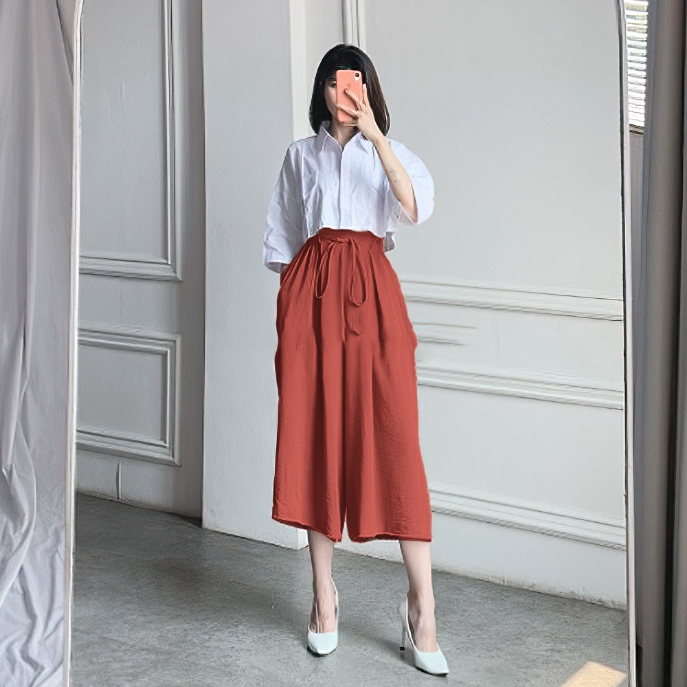 Celana Kulot Mayung Wanita Willow Pants Celana Panjang 7/8 Bahan Linen Jumbo Terbaru Warna Pastel Bawahan Wanita Santai Polos