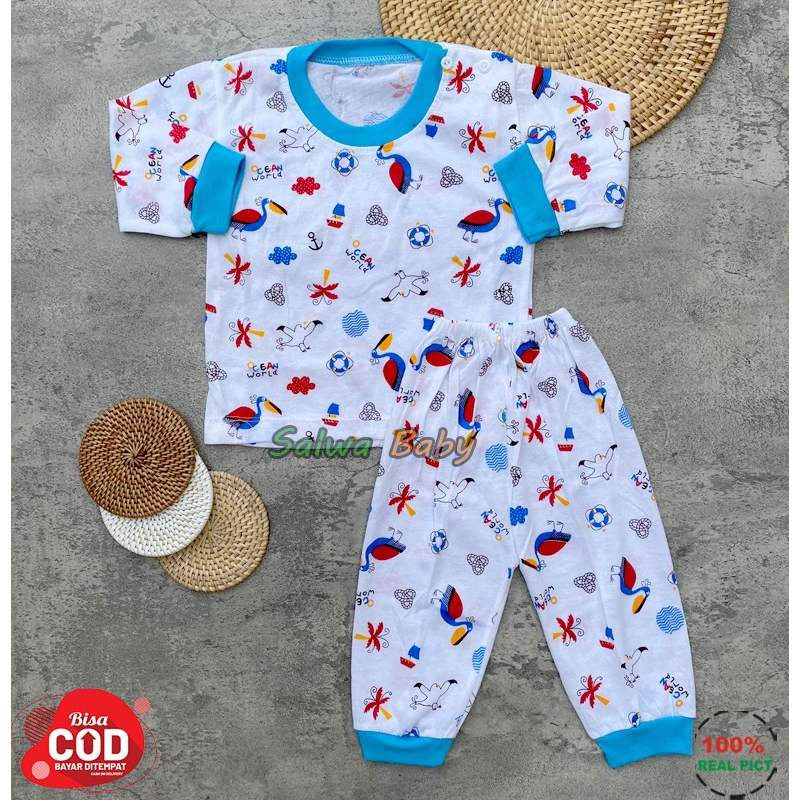 Setelan Baju Bayi Piyama Bayi Lengan Panjang Kancing Pundak Motif Karakter Burung Usia 3-12 Bulan Anababy