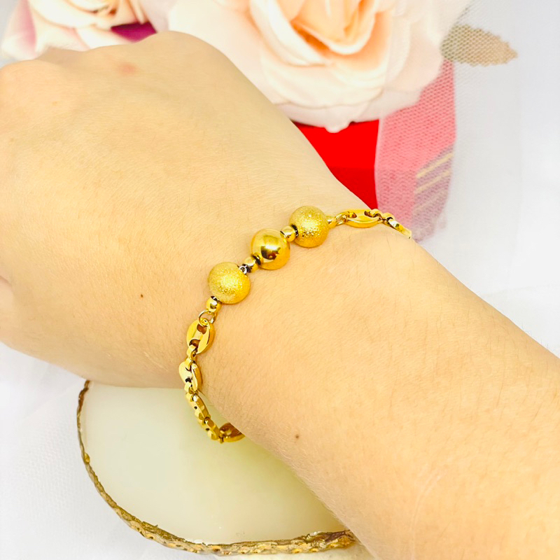 Gelang titanium rantai motif mix bola wanita