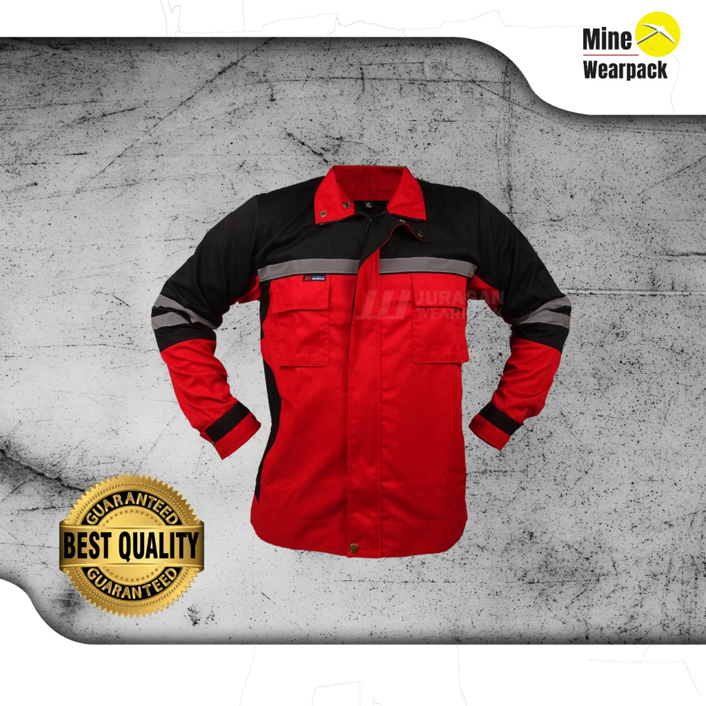 Baju Safety Merah Hitam Wearpack Kemeja Kerja Lapangan Mine Safety Apparel