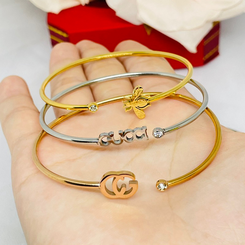 Gelang bangle titanium isi 3 elegan