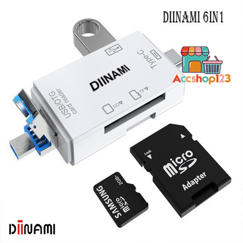 AS DIINAMI High Speed 6 in 1 OTG Card Reader USB 3.0 SD TF Micro SD Card Reader Type C Micro OTG Car