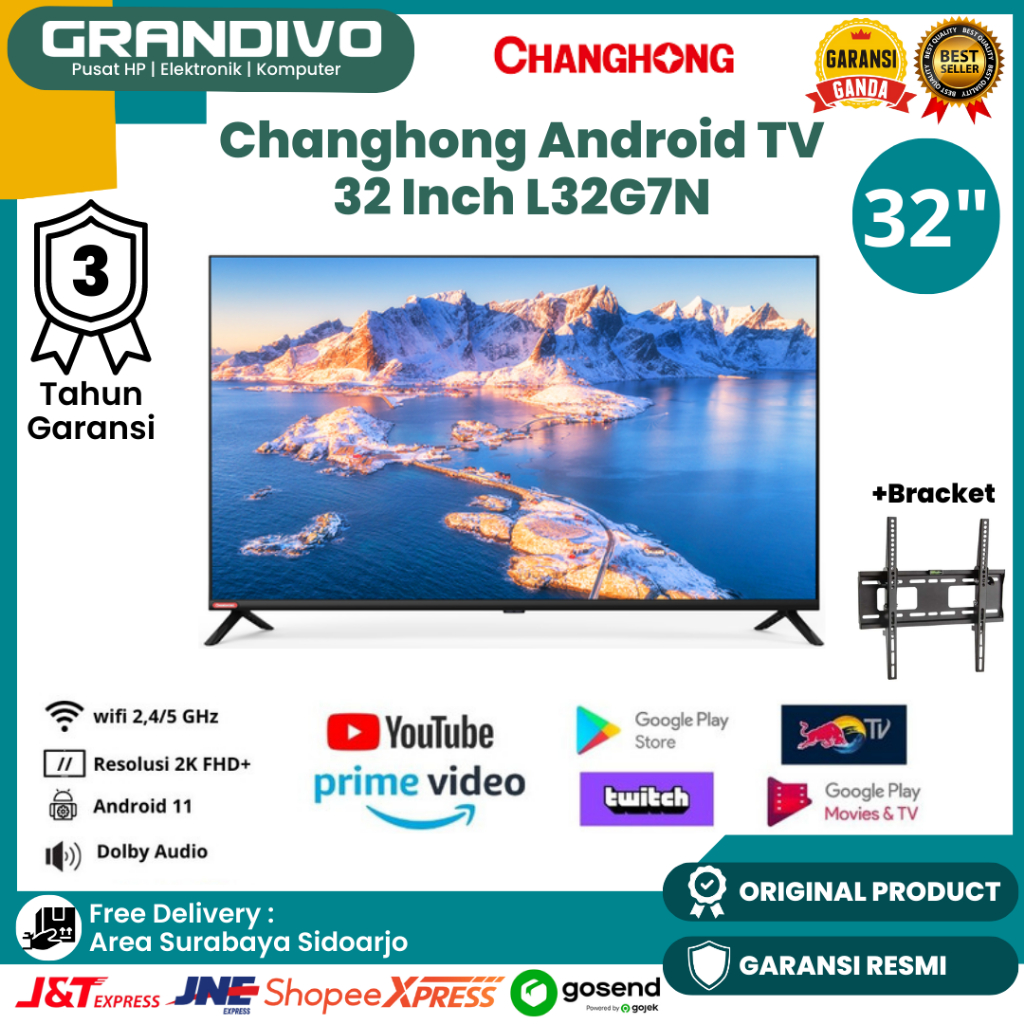 TV Changhong Android TV 32 L32G7N Inch FHD HDR10 Android 11 Garansi Resmi Changhong - Grandivo