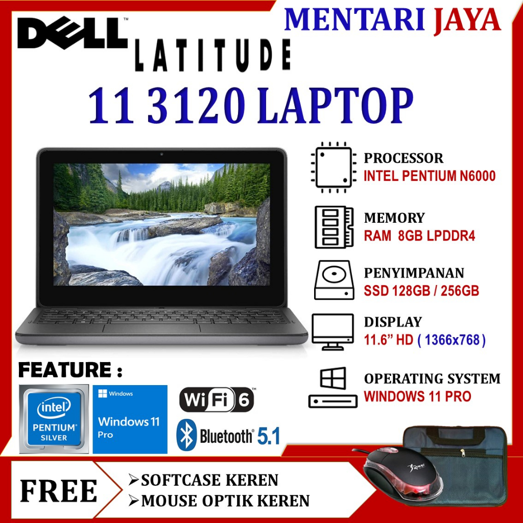 DELL Latitude 11 3120 Laptop Intel Pentium N6000 Ram 8GB 256GB Ssd 11 Inch HD Win11 Pro