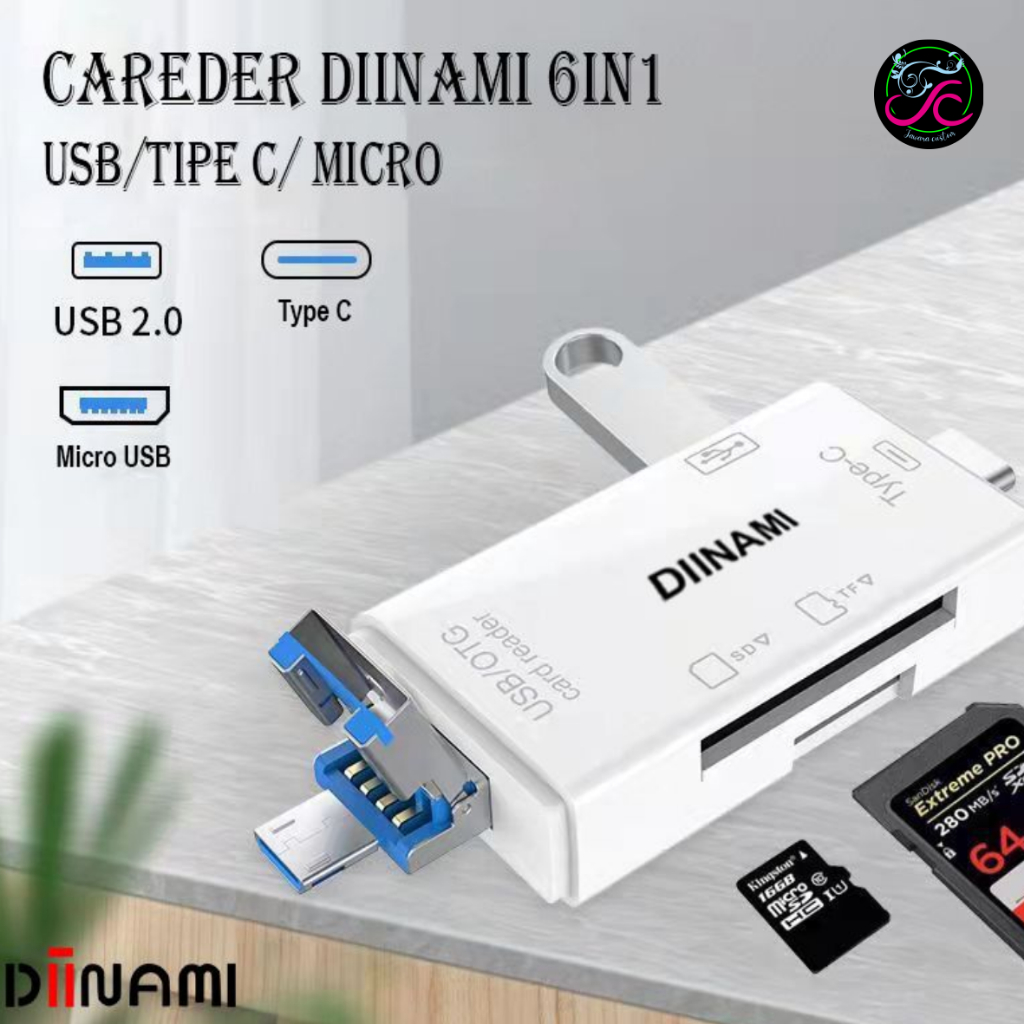 DIINAMI High Speed 6 in 1 OTG Card Reader USB 3.0 SD TF Micro SD Card Reader Type C Micro OTG Card R