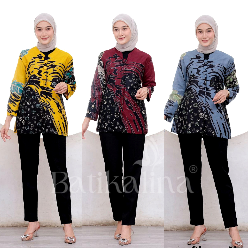 Baju Batik Wanita Modern Atasan Blouse Batik Kerja Kantor Wanita