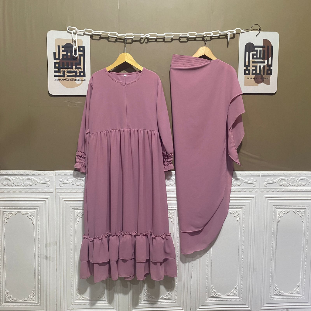 Gamis Anak Set Hijab Bahan Ceruty Babydoll POLOS