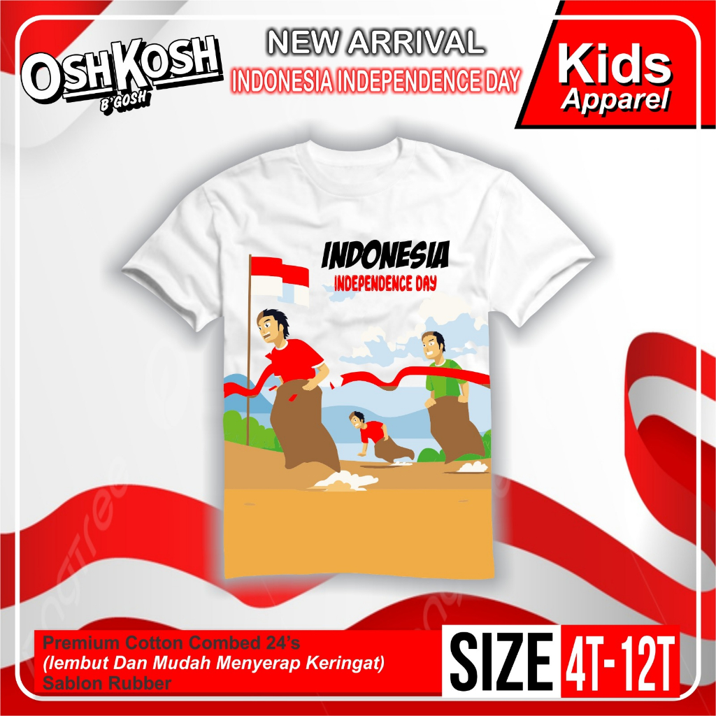 AfsheenaStore Kaos Independence day/kaos kemerdekaan tangan pendek 2-10 Tahun