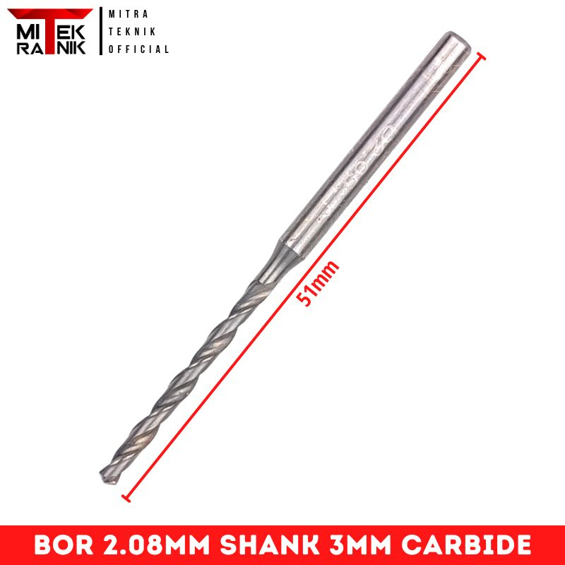 Mata Bor 2.08mm Shank 3mm Panjang 51mm Carbide Bor Tembus Baja