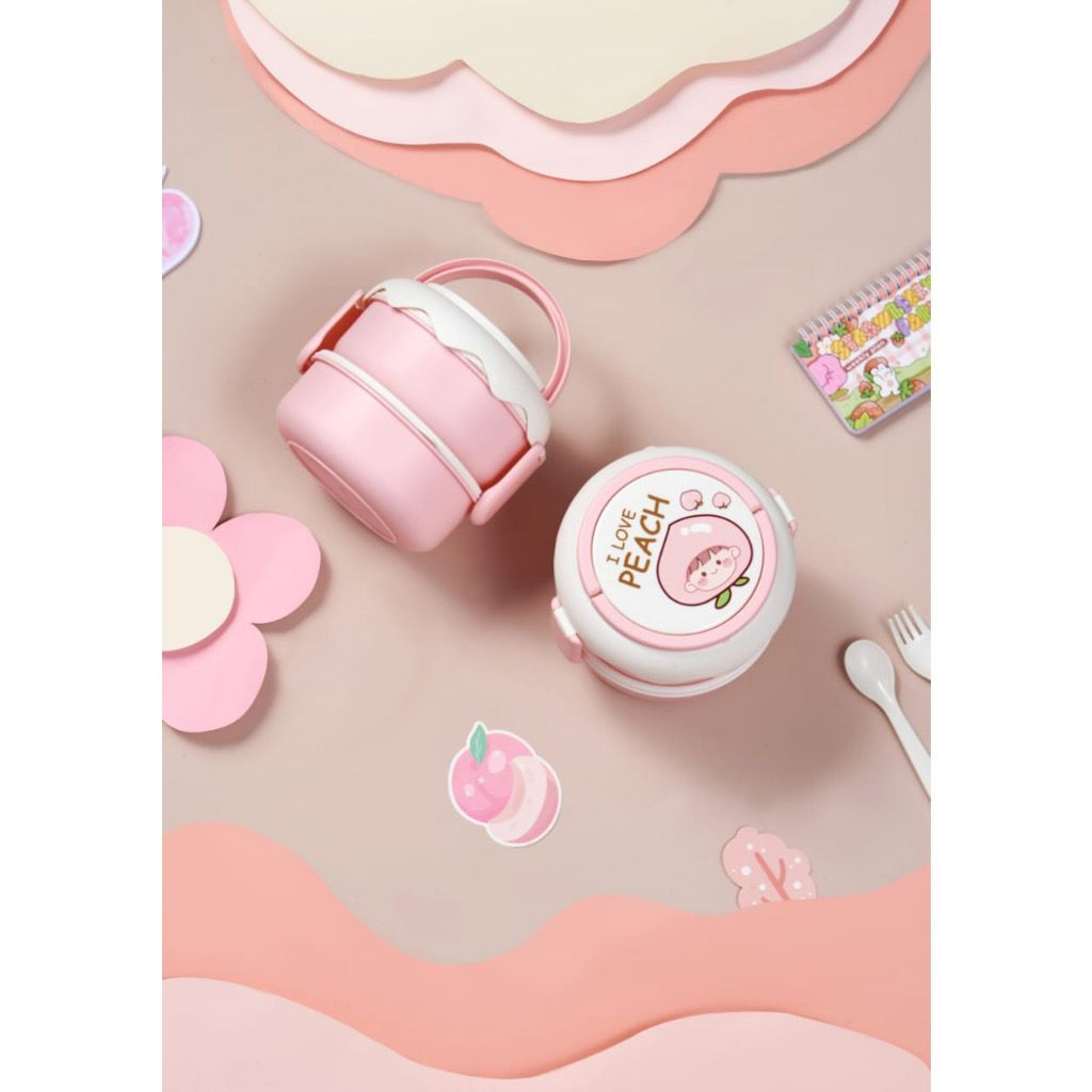 [JUALLARIS.ID]KOTAK MAKAN SEKAT 2 DENGAN SET SENDOK GARPU SUMPIT / LUNCHBOX WITH SENDOK GARPU SUMPIT / IMPORT