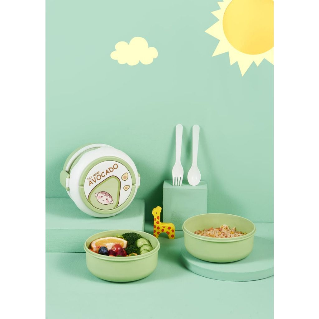 [JUALLARIS.ID]KOTAK MAKAN SEKAT 2 DENGAN SET SENDOK GARPU SUMPIT / LUNCHBOX WITH SENDOK GARPU SUMPIT / IMPORT