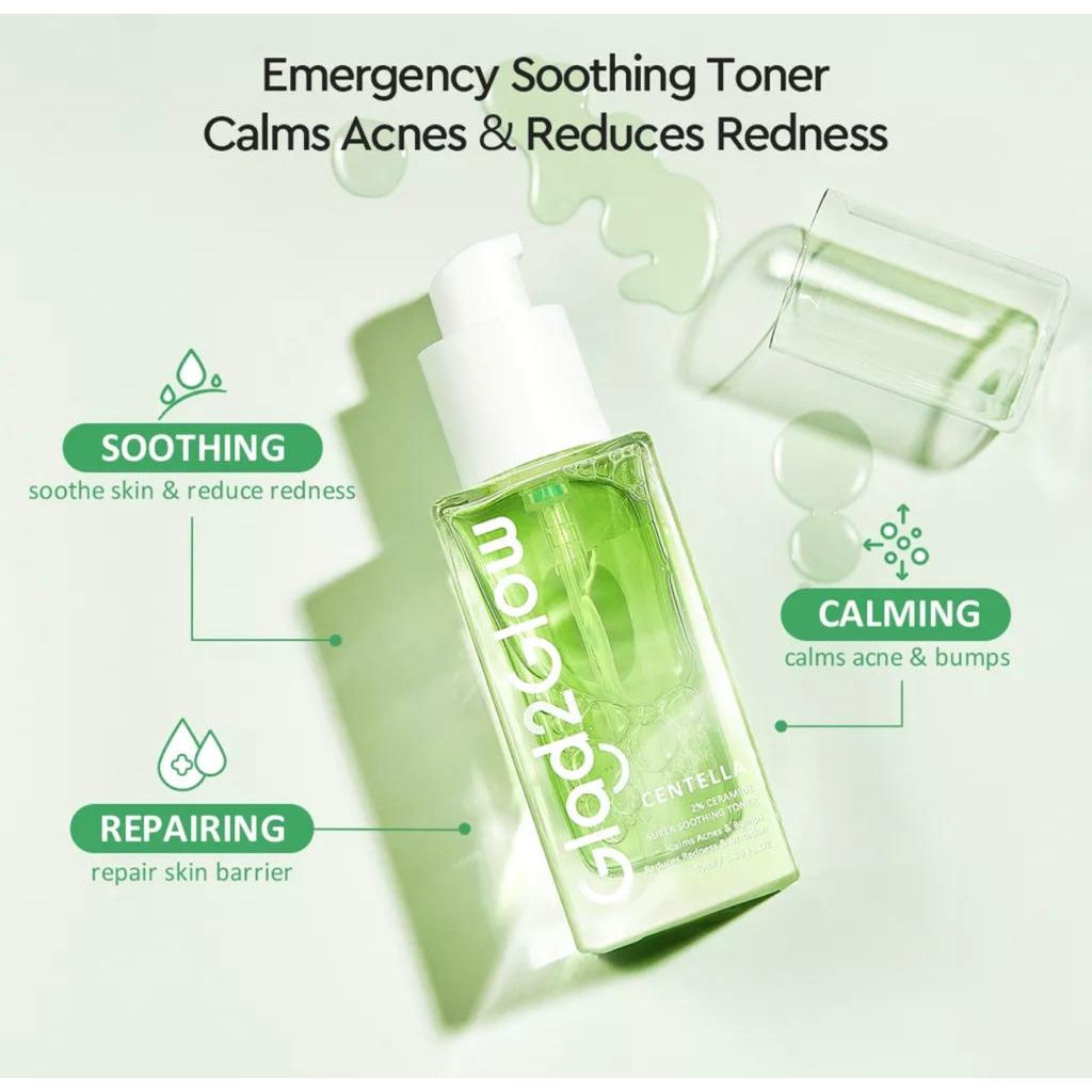 Glad2Glow 2% Centella Ceramide Super Soothing Toner 40ml | Calms Acnes &amp; Bumps Reduces Redness &amp; Irritation