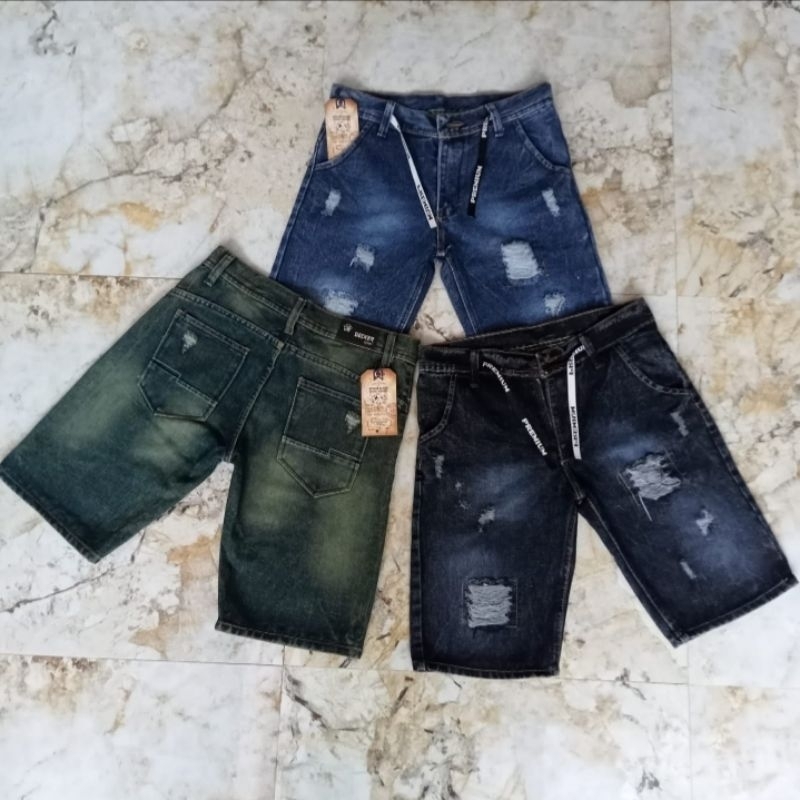 celana pendek jeans sobek pria~non street