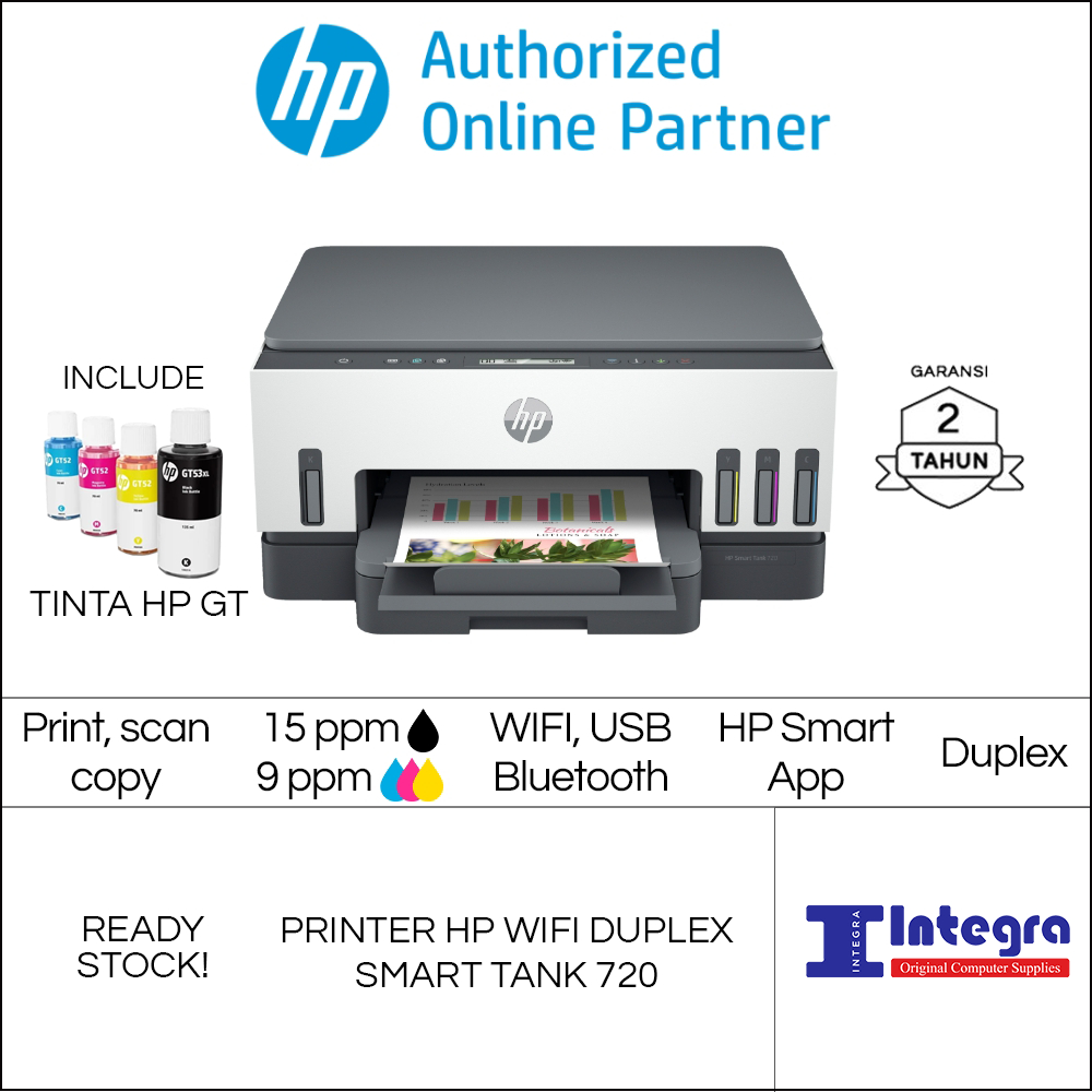 Printer HP Smart Tank 720 Print Scan Copy Duplex Wireless Garansi Resmi GT53 GT52