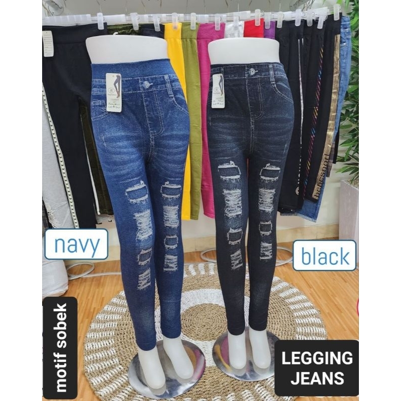 LEGGING IMPORT WANITA MURAH TERBARU MOTIF VARIASI SOBEK