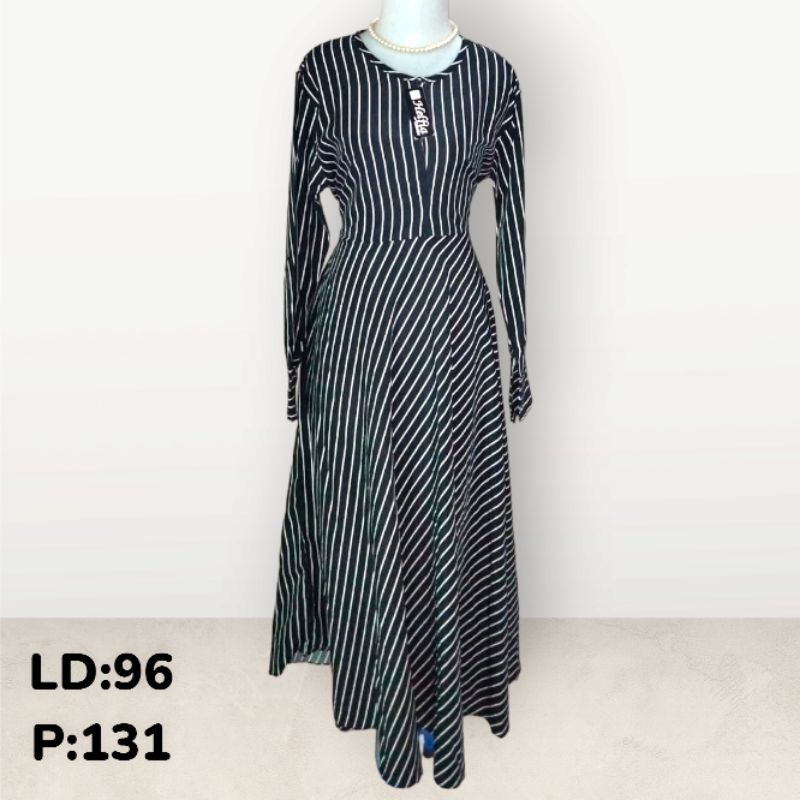 gamis dress garis hitam putih