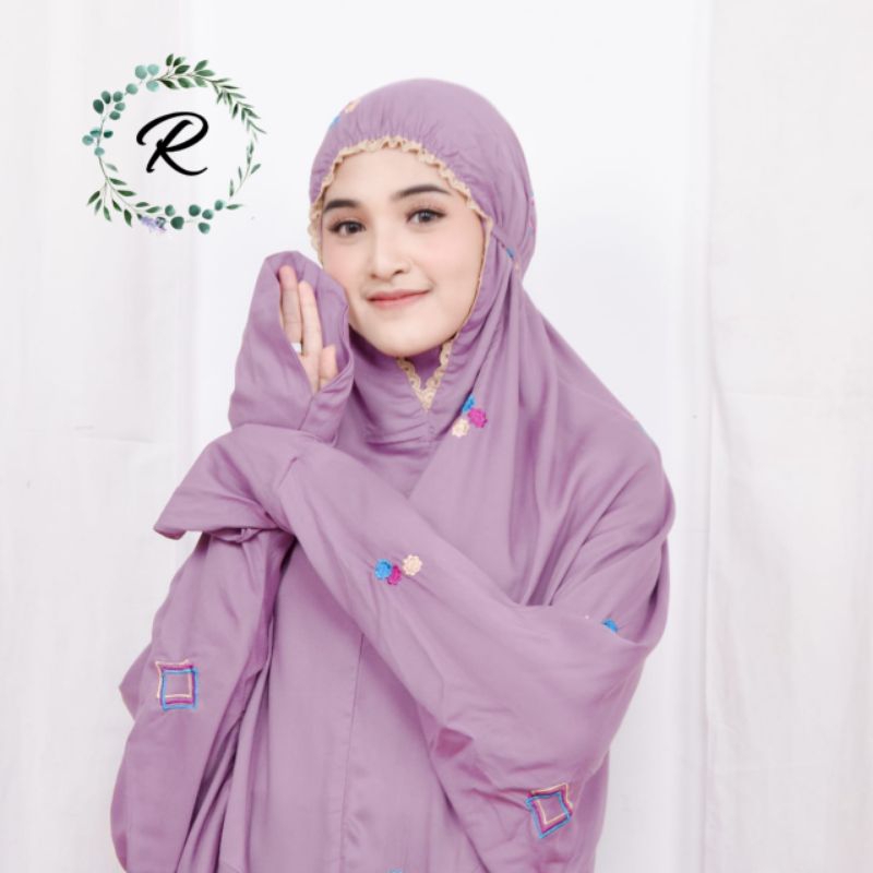 Mukena Terusan Dewasa Bordir Bunga Melati Mukenah Lajuran Rosmayanti