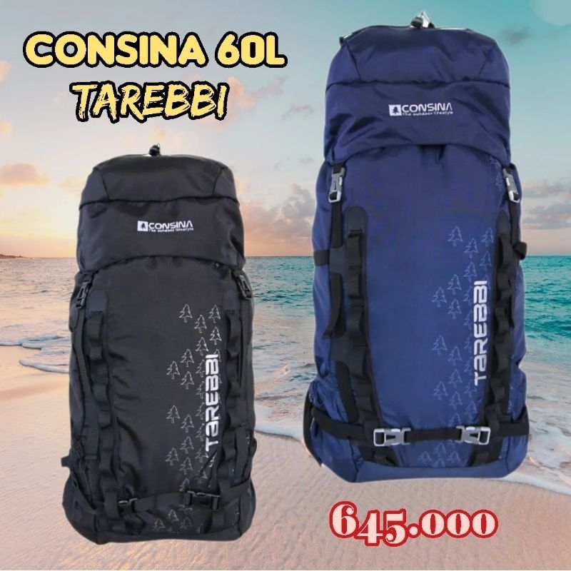 Keril Carrier Tas Gunung Consina Tarebbi 60 Liter Up 70L Hitam Original Tarrebi, Terebi
