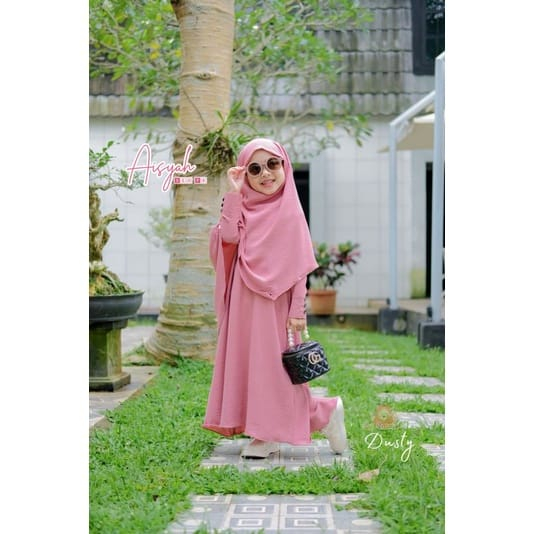 French Khimar Aisyah Syari Set/ Gamis Set Anak Bahan Crinkle Airflow