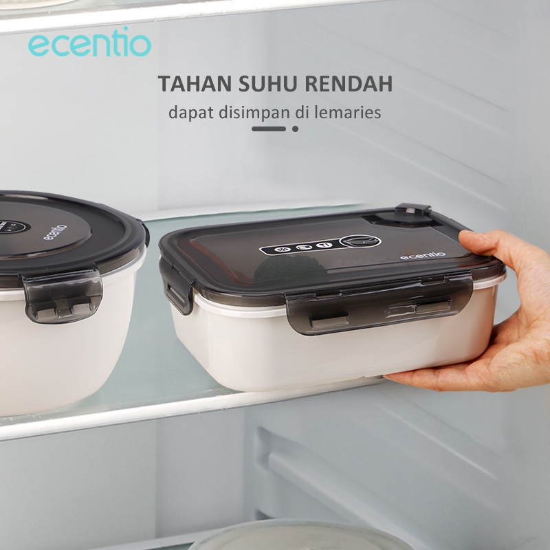 ecentio Kotak Tempat Makan 800ml/1300ml Lunch Box Set Free Sendok Garpu Transparant Bento Box 1300ml Tempat Makan BPA FREE